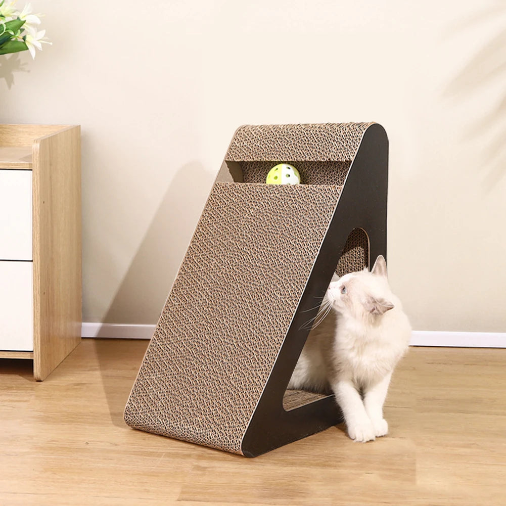 2 In 1 Cat Scratcher Cardboard Triangles Shaped With Spinnings Balls Sturdy Anti-Scratch Relieves Cat Stress Toy For Pet Use Econic Blanks