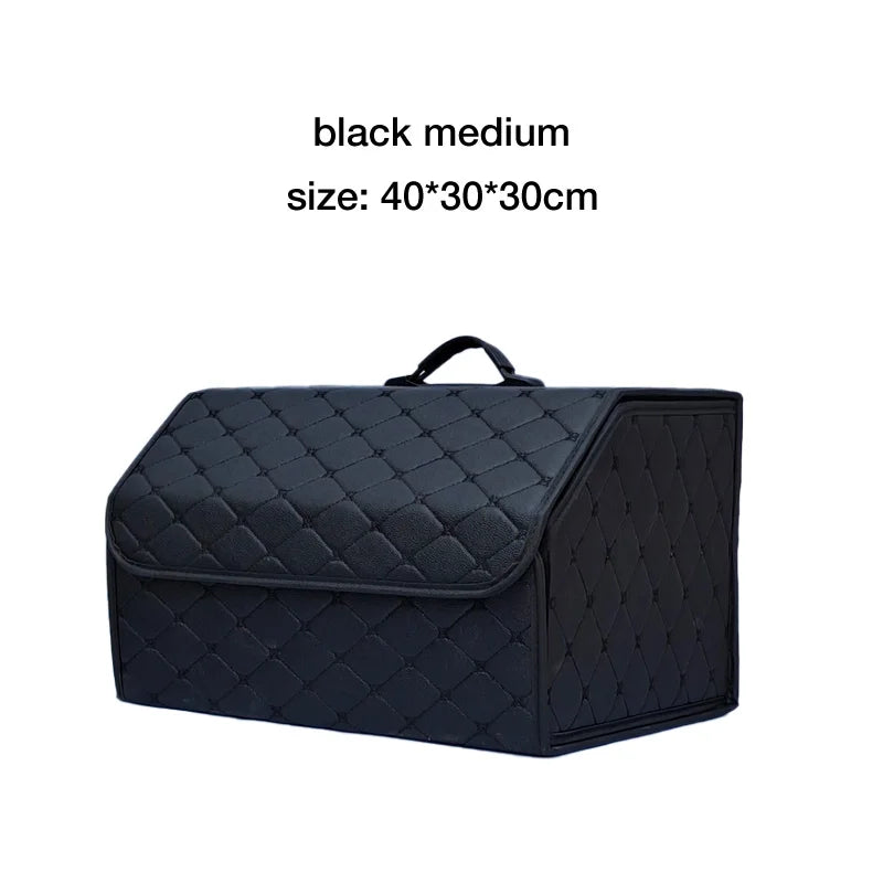 Car Trunk Organizer Box, Large Capacity, Auto Multiuse Tools, Storage Bag, Stowing, Tidying, Leather, Folding for Emergency Quick Pick Grocers