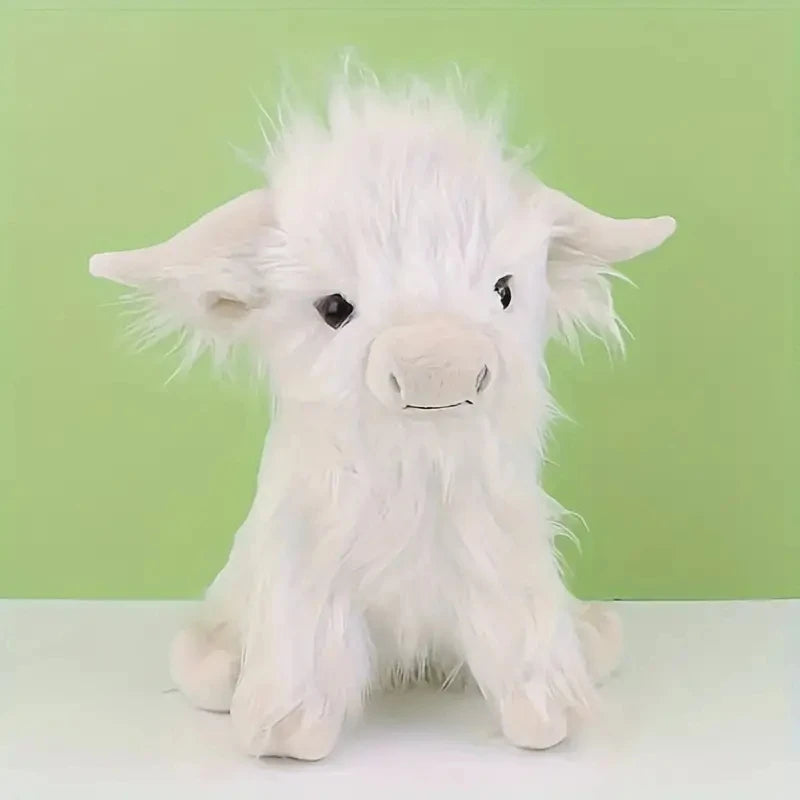 30cm Simulation Kyloe Cream Highland Cow Animal Plush Doll Soft Stuffed Highland Cow Cattlle Plushie Gift for Kids Boys Girls Econic Blanks