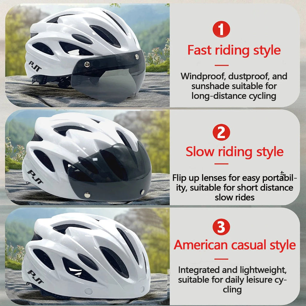 PJT Ultra-Light Magnetic Goggles Bicycle Helmet Lightweight PC Shell & EPS Foam Construction Cycling Helmet MTB Bike Helmet Quick Pick Grocers