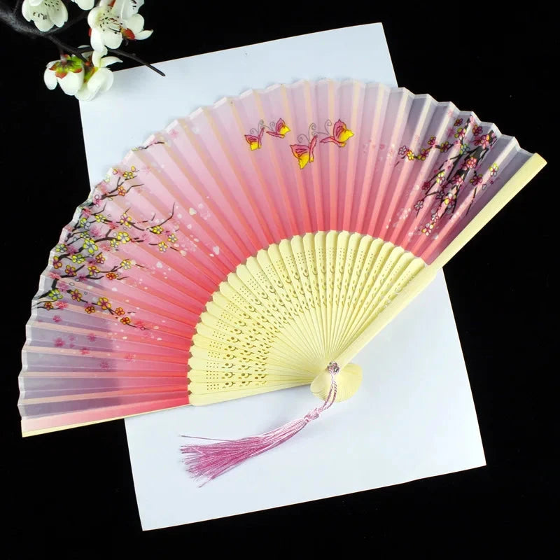 Hand Fan Foldable Silk Fan Noodles Bamboo Fan Bones Halloween Cosplay Prop Christmas Wedding Decoration Party Gifts Art Crafts Econic Blanks