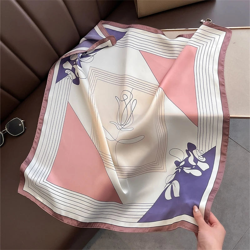 2025 Silk Shawl Print Headscarf Cat Hair Wrap Neckerchief Female Satin Square Scarf For Women Headband Foulard Hijab Bandana Quick Pick Grocers