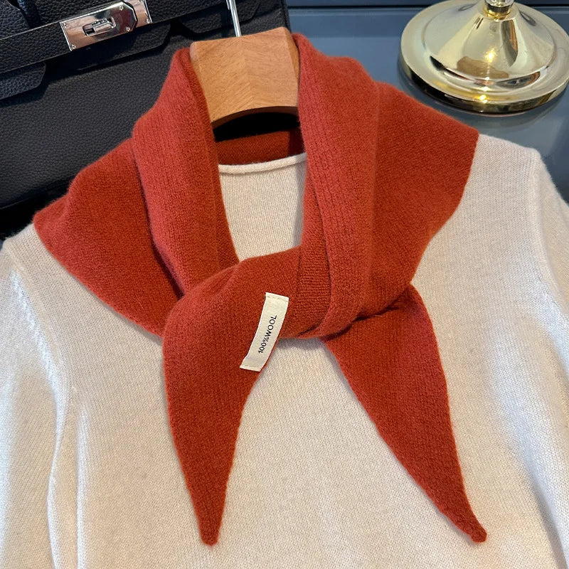 Knitted Scarf Women 100% Wool Winter Warm Scarves Bright Solid Color Design Thickened Shawl Soft Triangle Pashmina Neck 2025 NEW Quick Pick Grocers