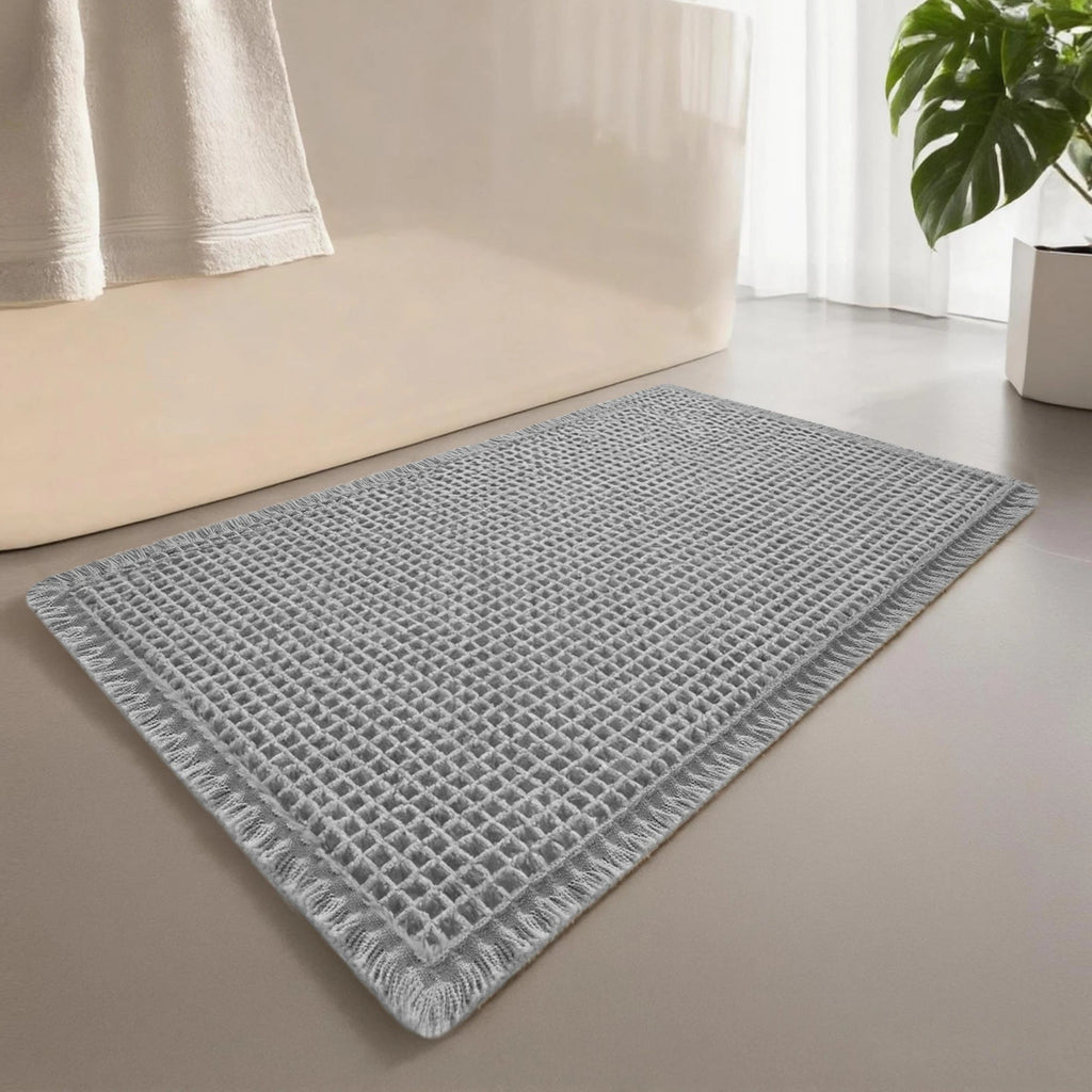 Waffle Bathroom Rugs Soft Non Slip Machine Washable Super Absorbent Bath Mats with Tassels for Bathroom Floor Tub Beside Decor Quick Pick Grocers
