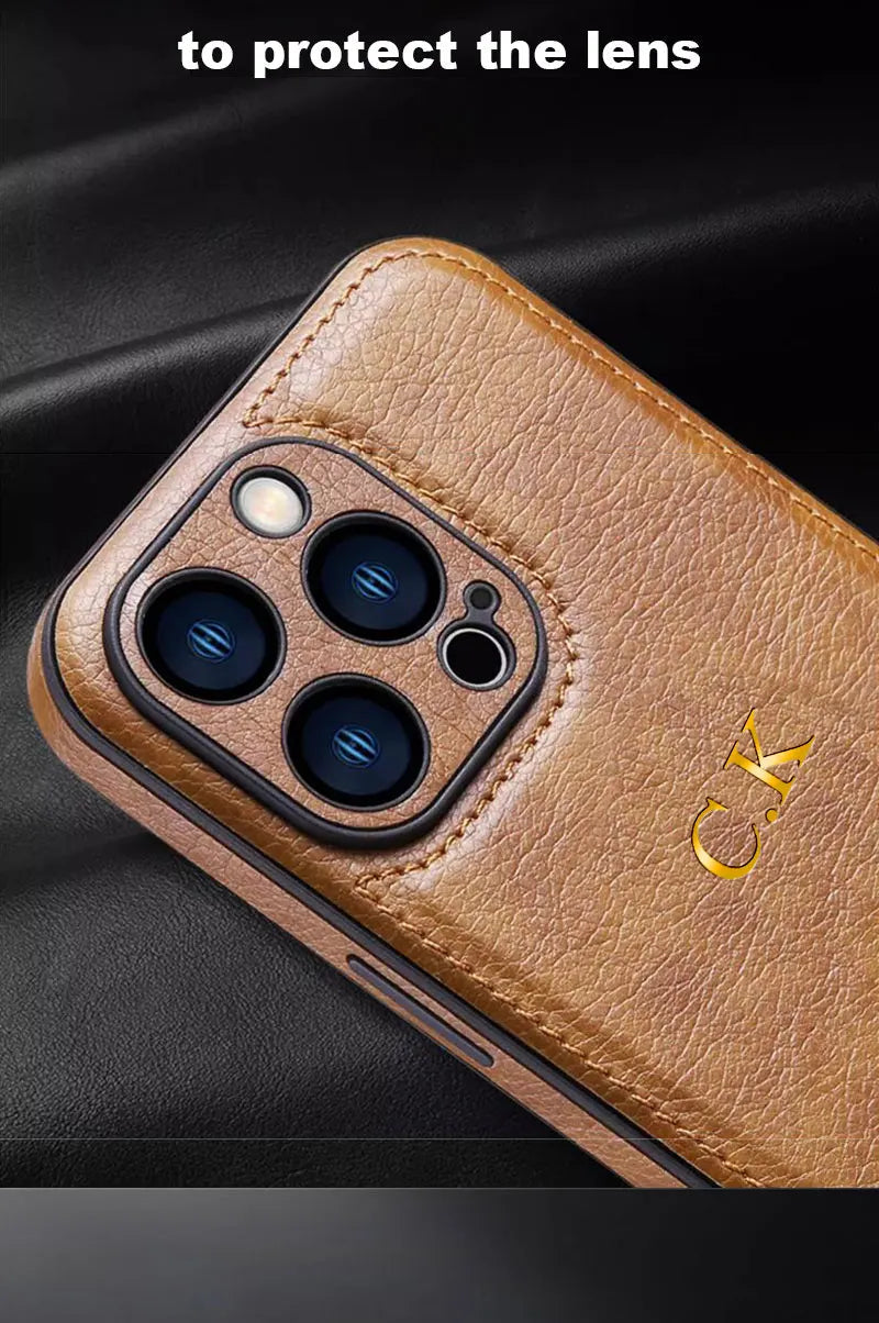 Personalized Name Classic Leather Case For iPhone 17 16 15 14 13 12 11 Pro Max 17 Air Luxury Customized Initials Engraved Cover Quick Pick Grocers