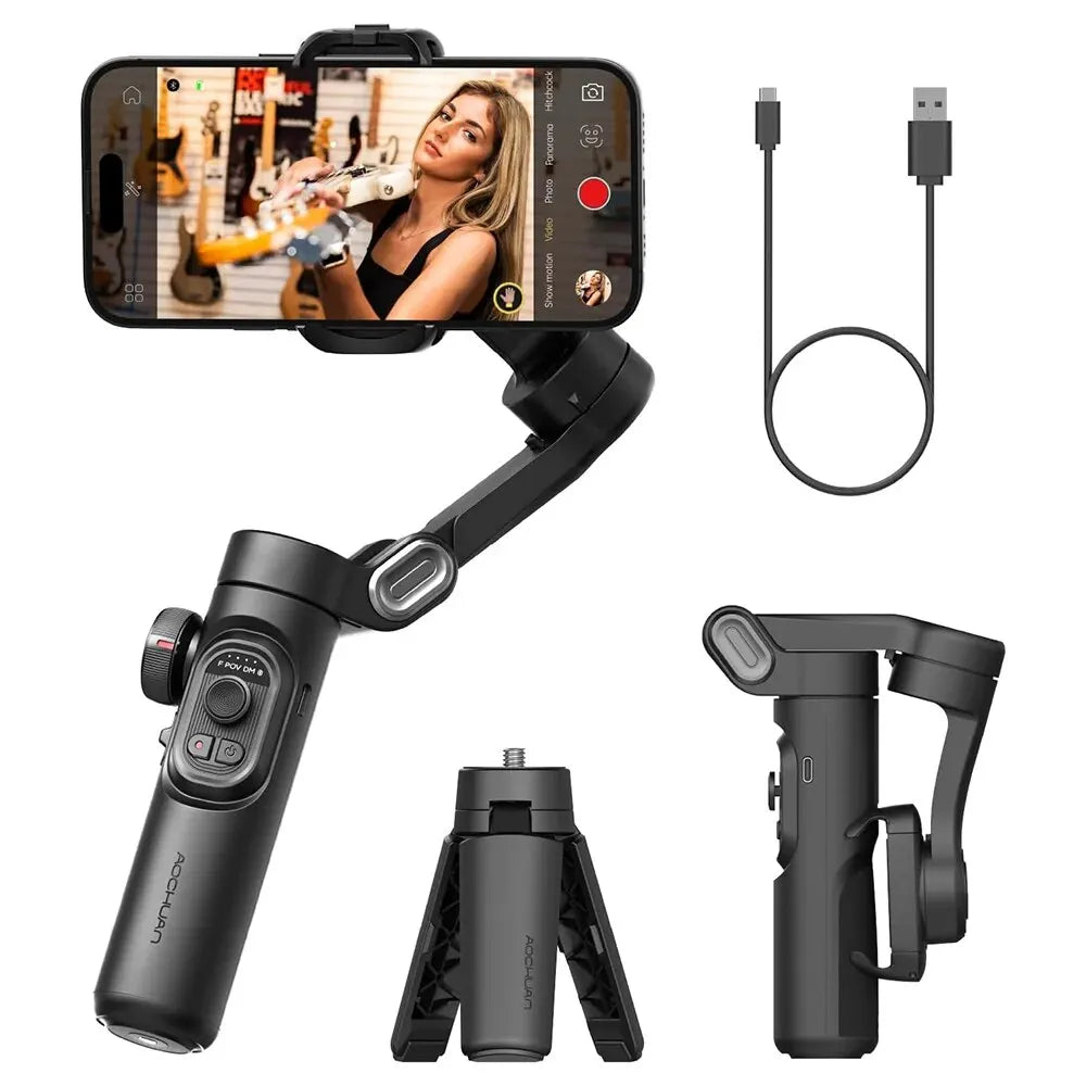 AOCHUAN 3-Axis Handheld Gimbal Stabilizer SmartXE for Smartphone for iPhone Android AI Face Tracking TikTok Vlog Quick Pick Grocers
