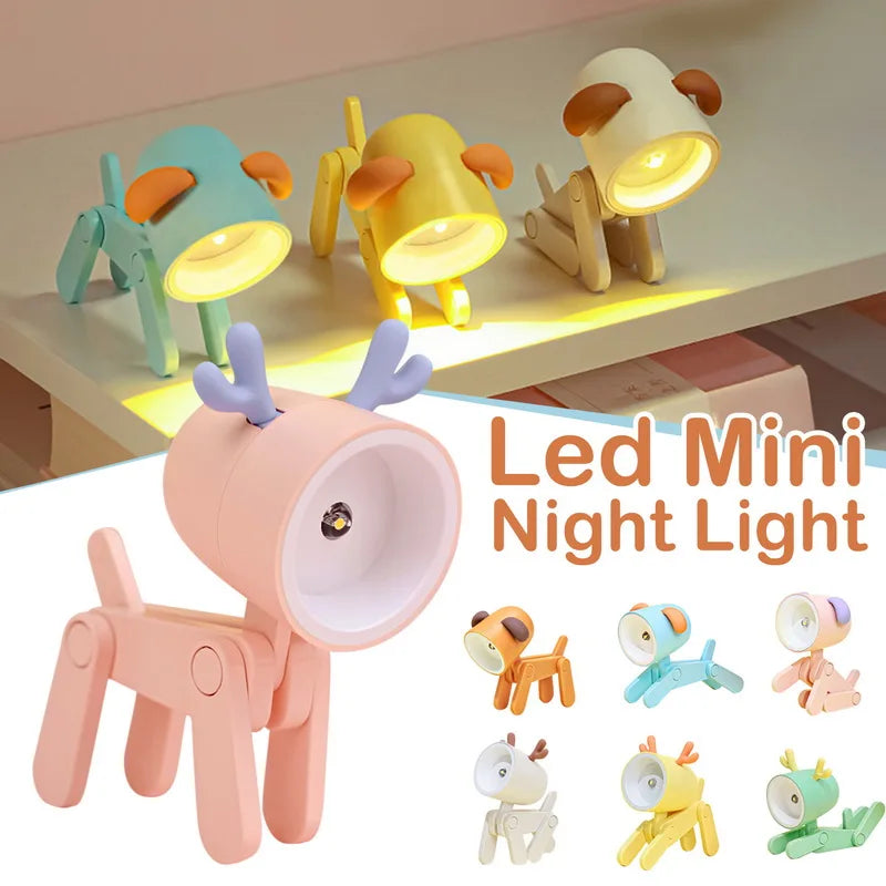 LED Night Light Mini Folding Desk Lamp Cute Pet Lights Dog Deer Portable Night Light Student Living Room Decor Gift Quick Pick Grocers