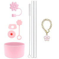 Cup Accessories for Stanley Cup Set of 9 Straw and Brush and 1 Flower Charm Chain 3 Spill Proof Stopper Flowers Straw Cover Boot Quick Pick Grocers