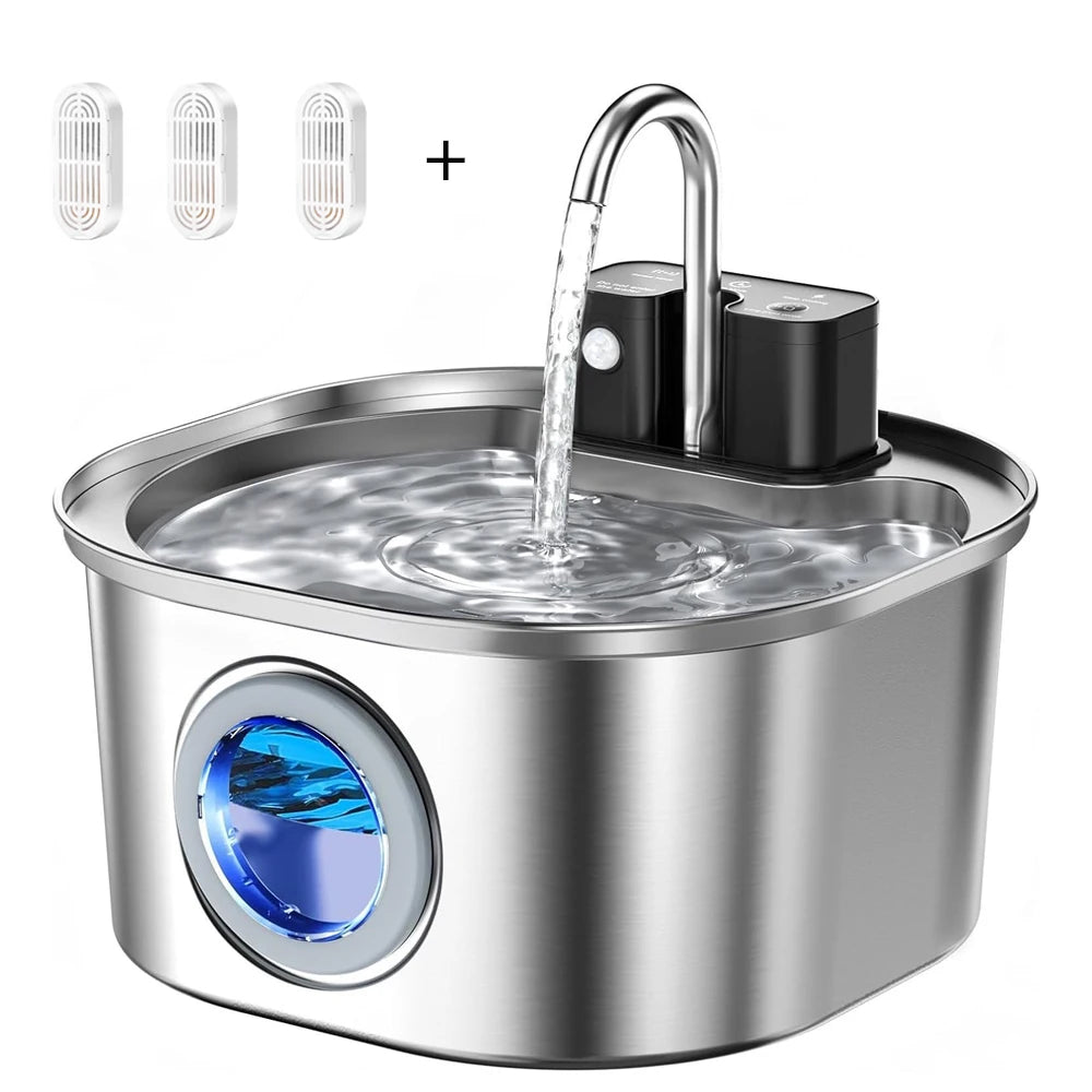 3L Stainless Steel Wireless Recharging Sensor Cat Water Fountain Auto Drinking Fountain For Cats Dog Drinker Pet Dispenser Bowl Quick Pick Grocers