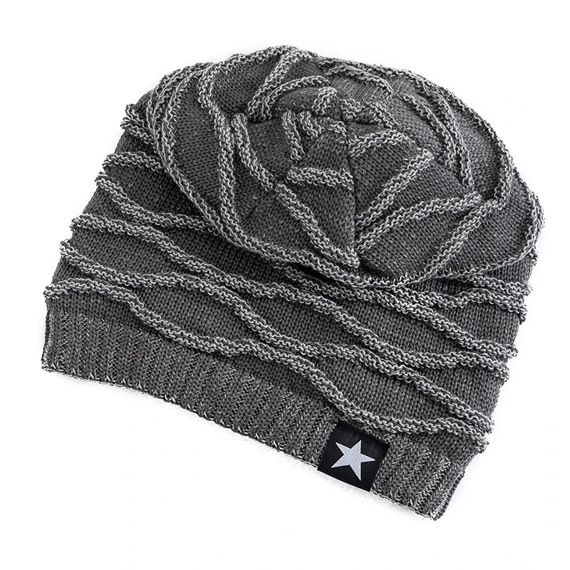 New Unisex Slouchy Winter Hats Add Fur Lined Men And Women Warm Beanie Cap Casual Five-pointed Star Decor Winter Knitted Hats Purest Peak