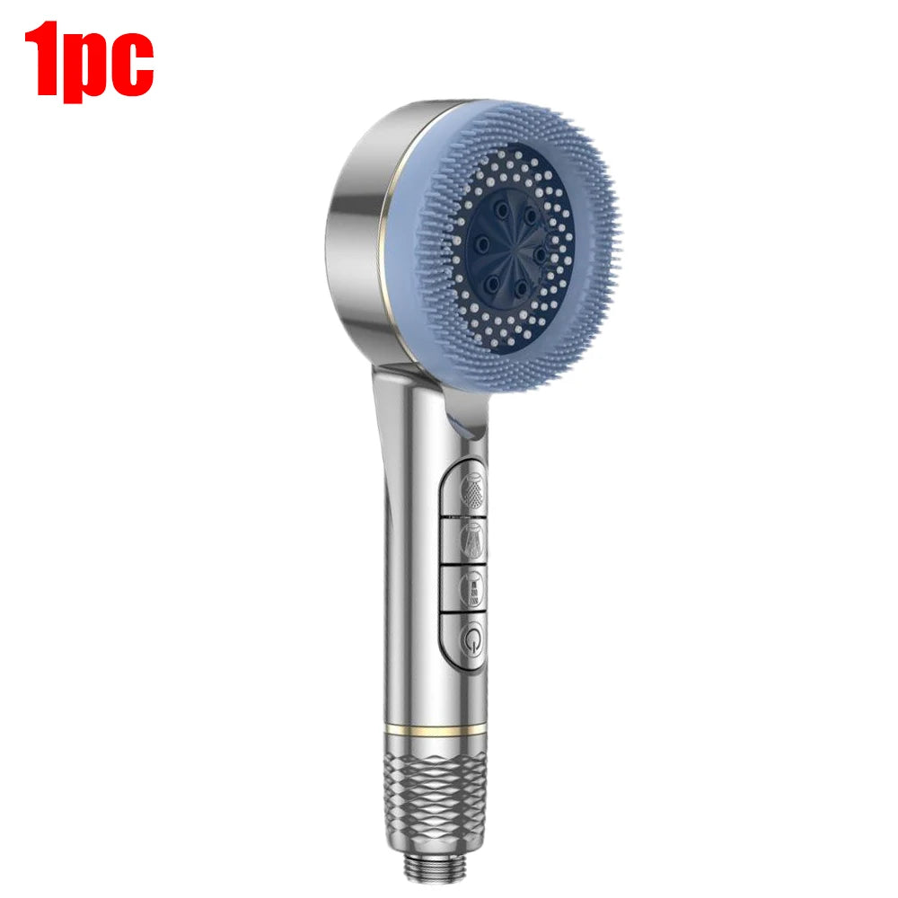4 Modes Self-cleaning Shower Head with Silicone Brush One-Key Stop Water Massage High Pressure ABS Showerhead with Filter Quick Pick Grocers