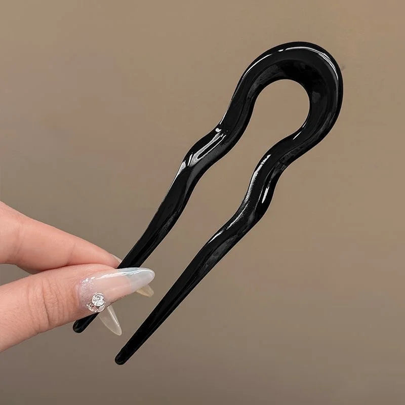 U-Shaped Hair Fork Fashion Tortoiseshell Acetate Acrylic Hairpin Geometric Headwear Hair Sticks Women Girls Hair Accessories Quick Pick Grocers