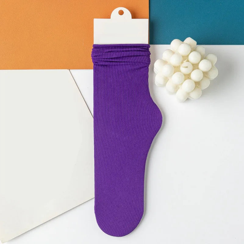 INS Women Girls Summer Thin Long Socks Ice Velvet Soft Breathable Pile of Socks Solid Black White Beige Harajuku High Tube Socks Quick Pick Grocers