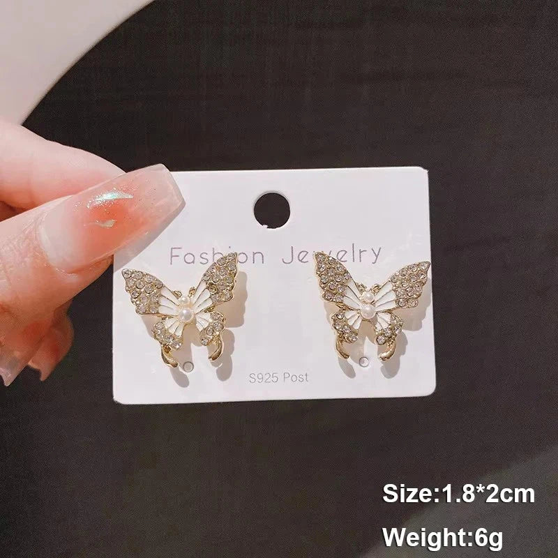 Pure White Women's Dangle Earrings Blooming Flower Acrylic Enamel Butterfly Imitation Pearl Heart Hanging Earrings Elegant brinc Econic Blanks