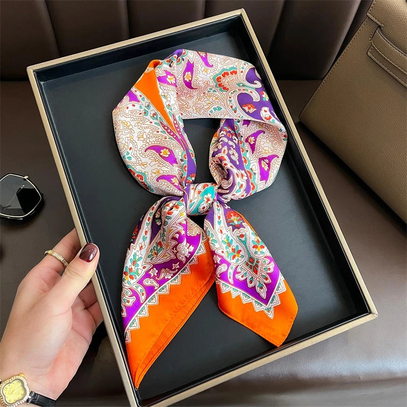 Bohemian Style Print Luxury Brand Silk Square Scarf Women Satin Shawls Neckerchief Wrap Scarves Bandana Hair Hjiab Floral Quick Pick Grocers