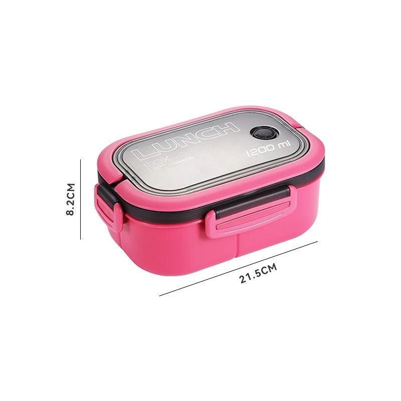 1200ML 2 Layer Bento Lunch Box With Spoon Fork, Kid High Capacity Microwae Food Containers Portable Leakproof Office Camping Quick Pick Grocers