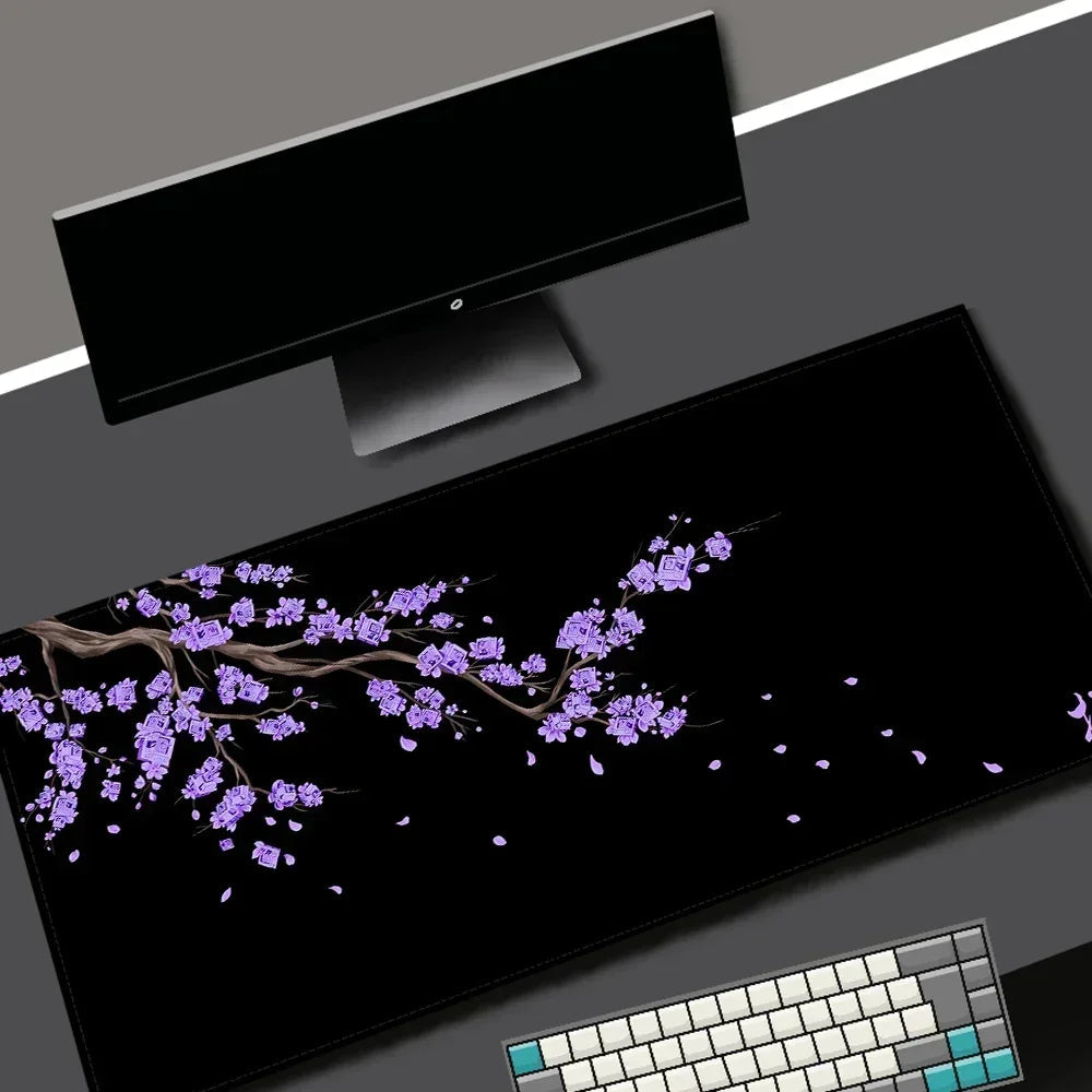 Black Sakura Gaming Mouse Pad Kawaii Purple Desk Mat Large Office Carpet Accessories Cherry Blossom Mousepad Gamer Computer Mats Quick Pick Grocers