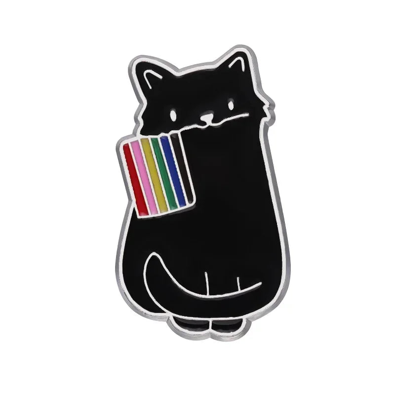 Rainbow Flag LGBT Enamel Pins Cute Black White Cat Pride Brooches Lapel Badges Cartoon Animal Jewelry Gifts for Lovers Friends Quick Pick Grocers