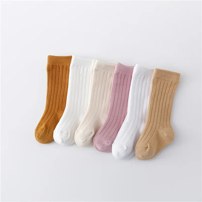Lawadka 0-5Years Kids Boys Girls Socks Cotton Solid Striped Soft Baby Knee Long Children's Socks School Sport Baby Sock 12 Color Quick Pick Grocers