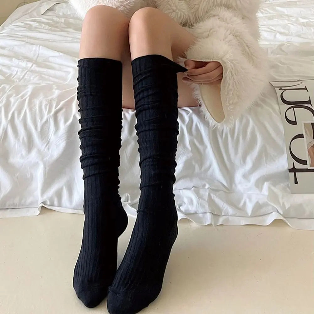 Fashion Pure Cotton Knee-high Socks Solid Color Keep Warm Long Tight Socks Boot Socks Fall Winter Quick Pick Grocers