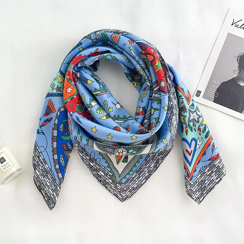 90*90Cm Square Scarf Twill Silk Feeling Women Head Shawls and Wraps Luxury Hair Tree Print Neck Scarves Hijab Bandana Pashmina Quick Pick Grocers