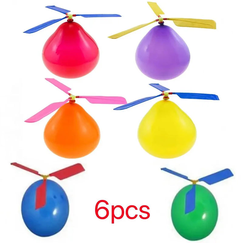 6PCS Air Balloon Helicopter Toy Funny Balloon Ortable Outdoor Helicopter Flying Kids Birthday Party Children's Day Game Quick Pick Grocers
