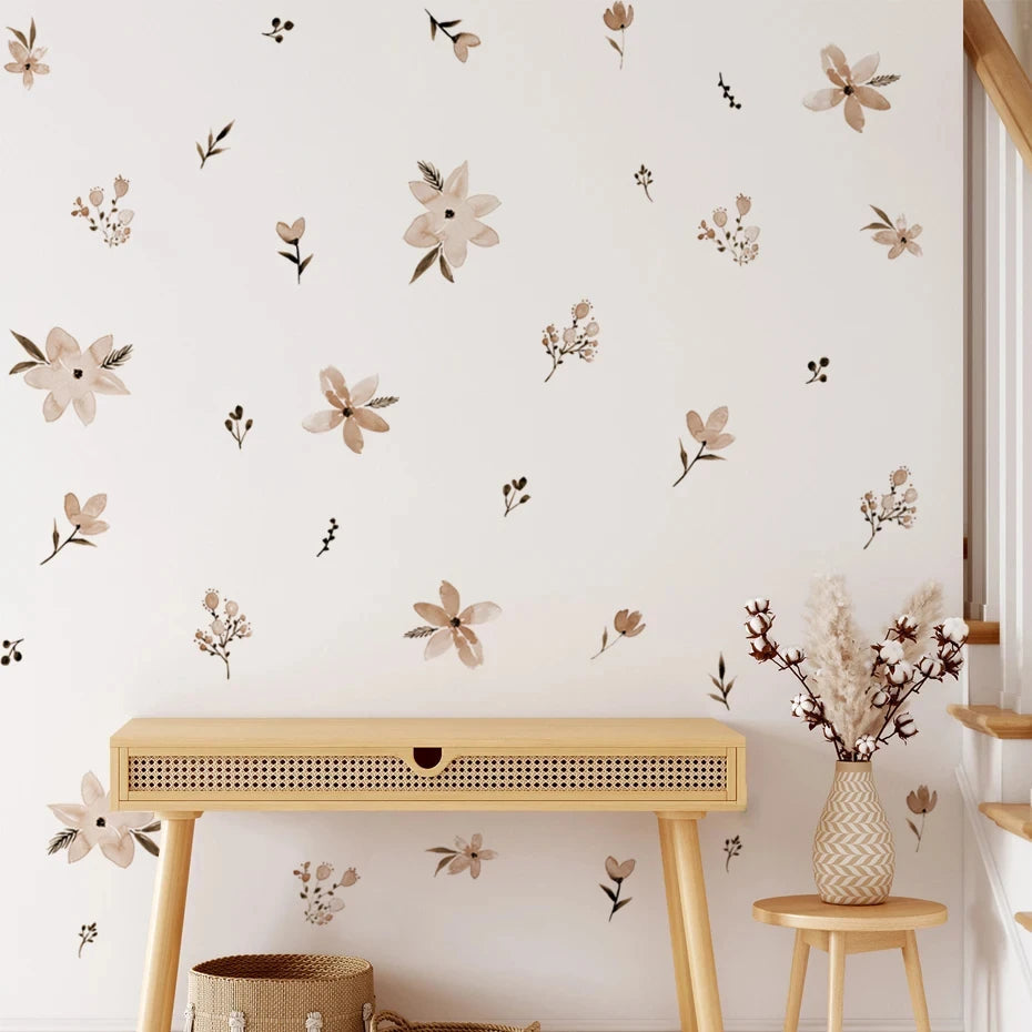 Boho Flowers Wall Stickers Child Watercolor Bedroom Living Room Home Decor Art Eco-frienly Removable Decals PVC Murals Econic Blanks