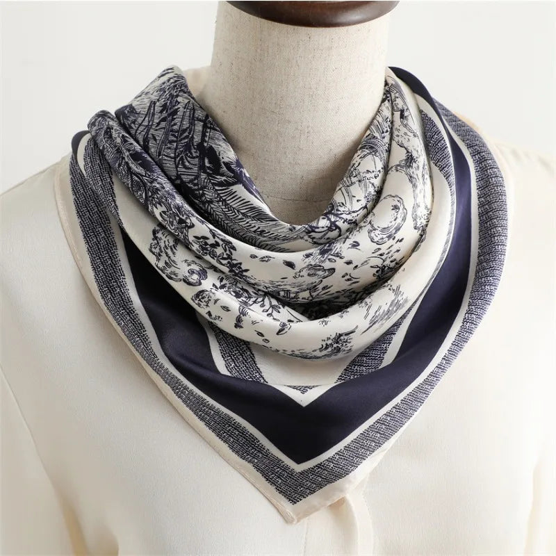 1pcs 70cm Plant-printed Scarf Women Simulated Silk Elegant and Versatile Headwear Bag Clothing and Accessories Square Scarf Quick Pick Grocers