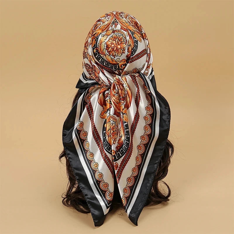 Satin Square Scarf Women Muslim Hijab Elegant 2025 Print Silk Neckerchief Shawl Wraps Headband Handle Hair Accessories Bandana Econic Blanks