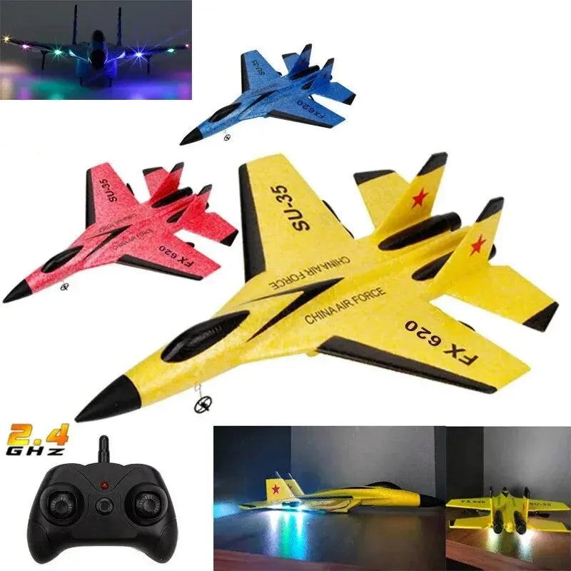 SU35 RC Plane FX620 FX820 2.4G Remote Control Flying Model Glider Airplane With LED Lights Aircraft Foam Toys For Children Gifts Econic Blanks