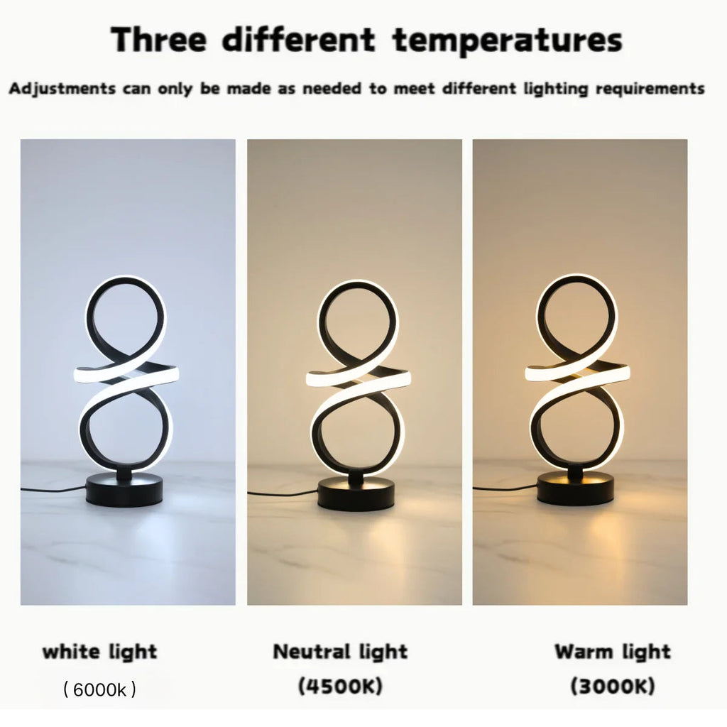 Creative spiral LED table lamp, adjustable in 3 colors, USB power supply, suitable for home bedrooms, offices, and study rooms Quick Pick Grocers
