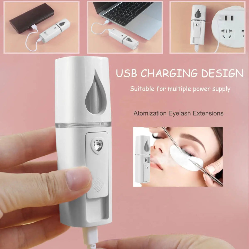 Nano Facial Steamer Mist Spray Eyelash Extensions Cleaning Pores Water SPA Moisturizing Hydrating Face Sprayer USB Rechargeable Quick Pick Grocers