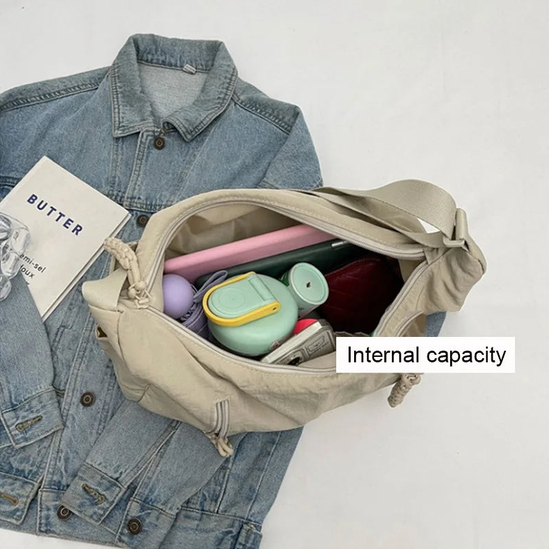 Trendy Women's Soft Cloth Shoulder Bag Solid Color Student 2026 Spring Y2k Casual Style Big Handbags Crossbody Bags for Women Quick Pick Grocers