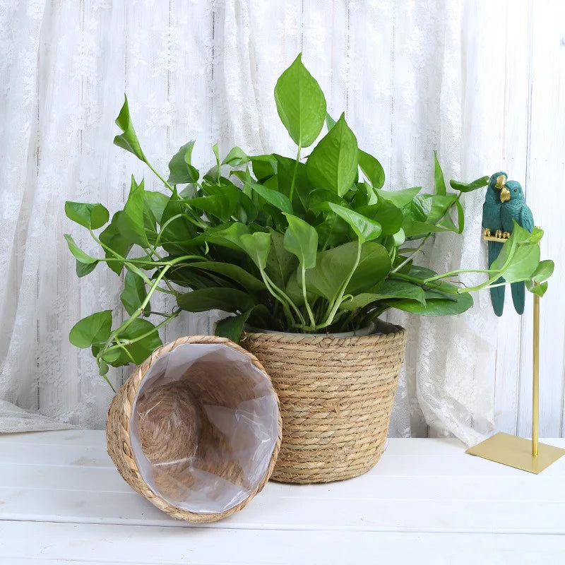 Straw Weaving Flower Plant Pot Basket Grass Planter Basket Indoor Outdoor Flower Pot Cover Plant Containers for Plantable Plants Quick Pick Grocers