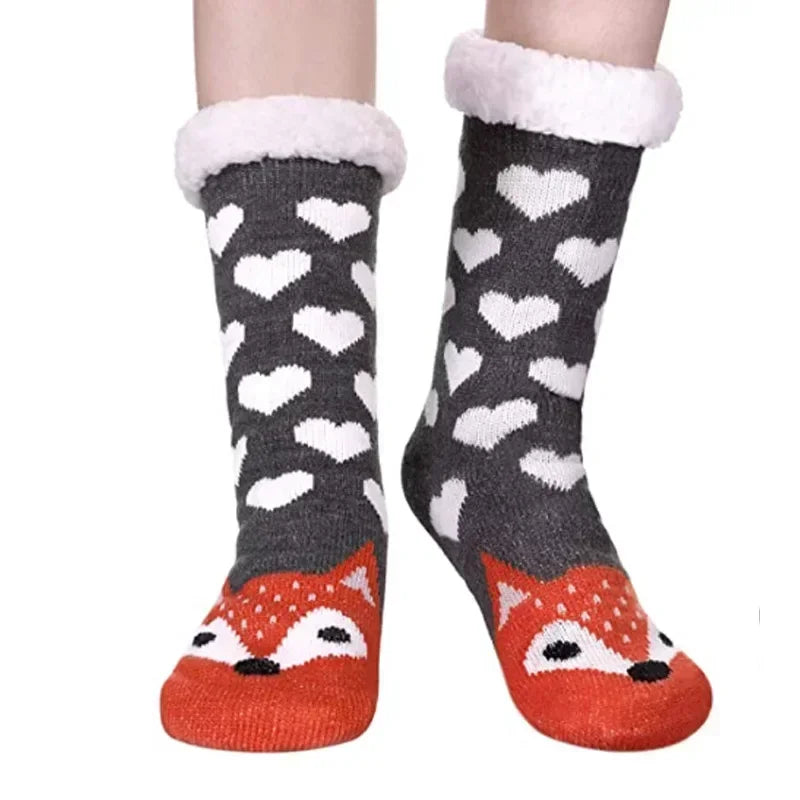Christmas Gift Slipper Socks Women Thermal Winter Warm Plush Non slip Grip Sleeping Floor Short Sock Fuzzy Fluffy Female Cartoon Quick Pick Grocers
