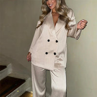 European and American Style 2024 Spring and Summer New Women's Clothing Wrinkle Effect Double Breasted Suit Jacket Pants Set Quick Pick Grocers