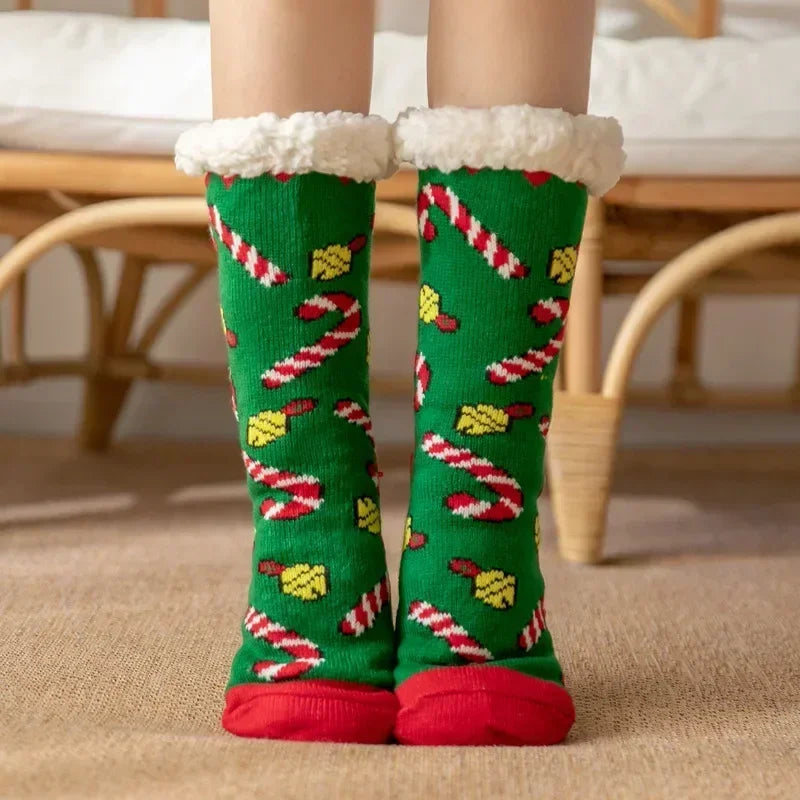 Christmas Gift Slipper Socks Women Thermal Winter Warm Plush Non slip Grip Sleeping Floor Short Sock Fuzzy Fluffy Female Cartoon Quick Pick Grocers