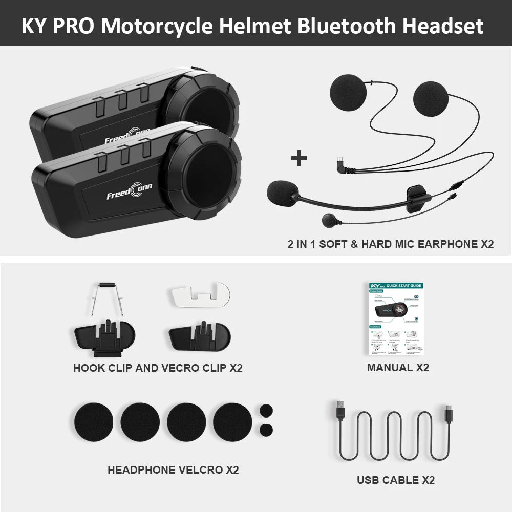 Freedconn KY Pro Motorcycle Intercom Bluetooth helmet Headset Motorbike 6 Riders 1000M Moto Group Waterproof Interphone Quick Pick Grocers