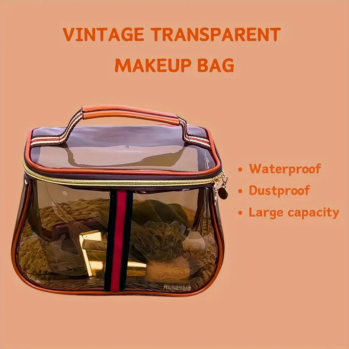 Transparent Large Capacity Women's Makeup Bag Waterproof Gym Toiletry Bag Travel Portable Storage PVC Material Box Shape Gifts Quick Pick Grocers