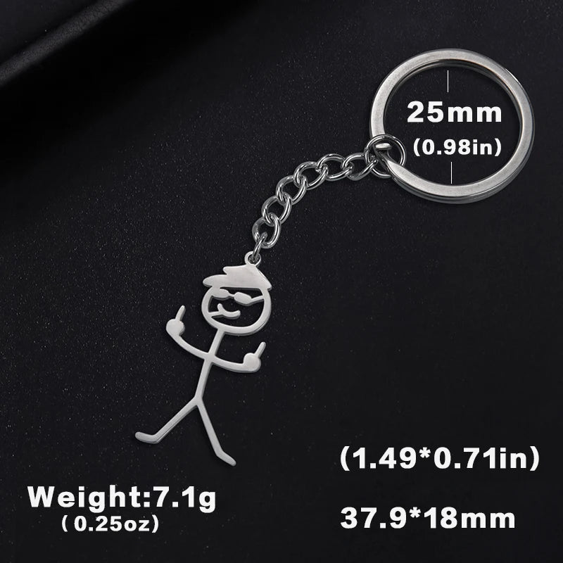 Teamer Funny Middle Finger Stickman Keychain 2025 Cute Trend School Bag Car Key Pendant Couple New Trinket Gift Keyring Econic Blanks
