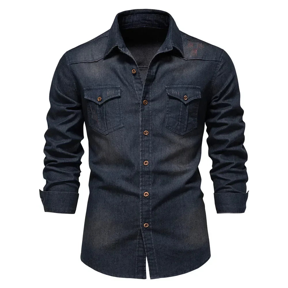 AIOPESON Brand Elastic Cotton Denim Shirt Men Long Sleeve Quality Cowboy Shirts for Men Casual Slim Fit Mens Designer Clothing Quick Pick Grocers