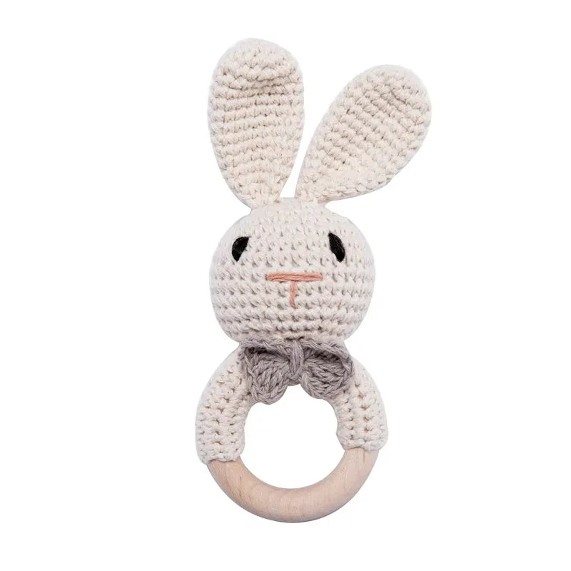 Baby Crochet Rattle Wooden Teether Toy BPA Free Wood Rodent Rabbit Rattle Baby Mobile Play Gym Newborn Educational Music Toys Purest Peak