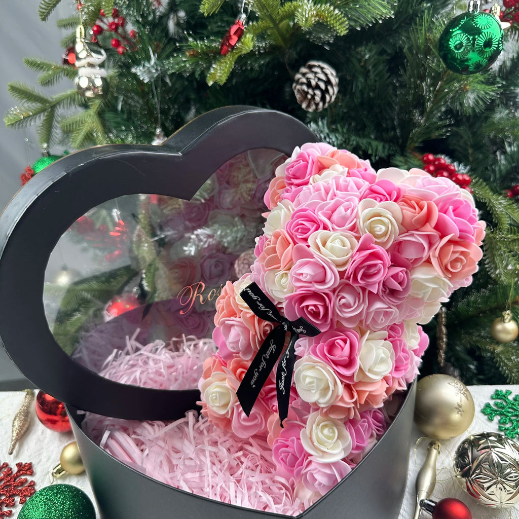 25cm Artificial Teddy Rose Flower Bear with Box Romantic Valentines Day Gift Girlfriend Women Anniversary Wedding Party Supplies Quick Pick Grocers