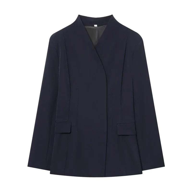 ETJ 2025 women's new fashion design three-dimensional cut high collar slim suit jacket & matching casual trousers Quick Pick Grocers