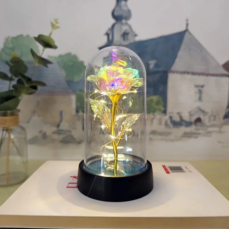 Artificial Rose Flowers Valentines Day Gift for Girlfriend Eternal Rose LED Light Foil Flower Wedding Decor Christmas Gifts Purest Peak Salt