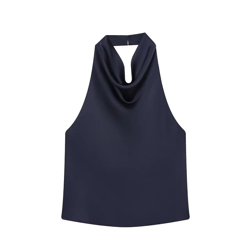 MUJER 2026 Halter Tops for Women Black Satin Backless Top Female Pink Summer Beach Top Woman off Shoulder Camisole Top Women Quick Pick Grocers