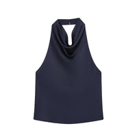 MUJER 2026 Halter Tops for Women Black Satin Backless Top Female Pink Summer Beach Top Woman off Shoulder Camisole Top Women Quick Pick Grocers