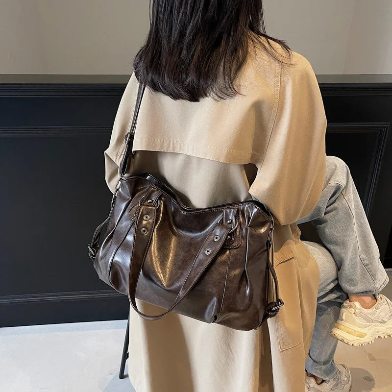 Fashion Classic Versatile Commuter Shoulder Bag Large Capacity Retro Handbags Travel Tote Bags Zipper Opening Women Shopping Bag Quick Pick Grocers