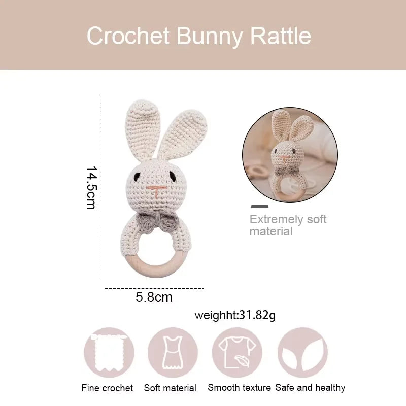 Baby Crochet Rattle Wooden Teether Toy BPA Free Wood Rodent Rabbit Rattle Baby Mobile Play Gym Newborn Educational Music Toys Purest Peak