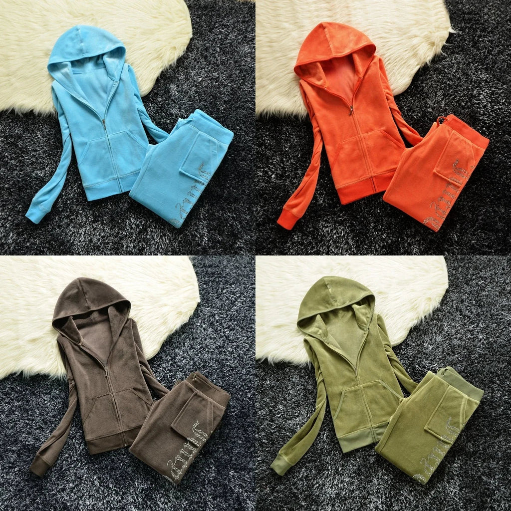 Winter Velvet Tracksuit for Women: Heavy Duty Fleece Lined Hoodie and Pants Set | Solid Color Warm Jogger Outfit Quick Pick Grocers